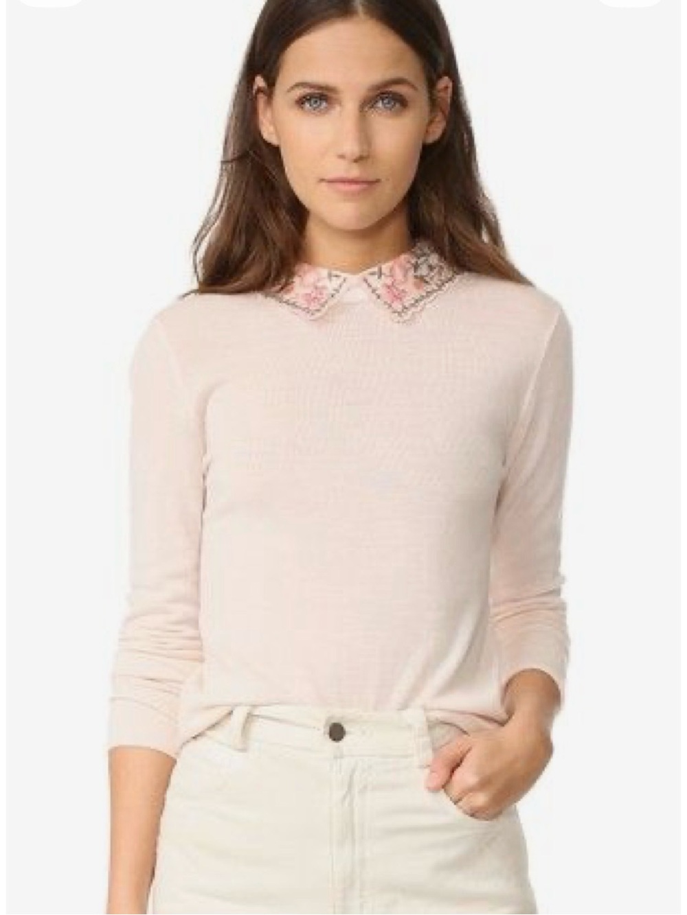 Club Monaco Blush Pink Embroidered Collar Sweater